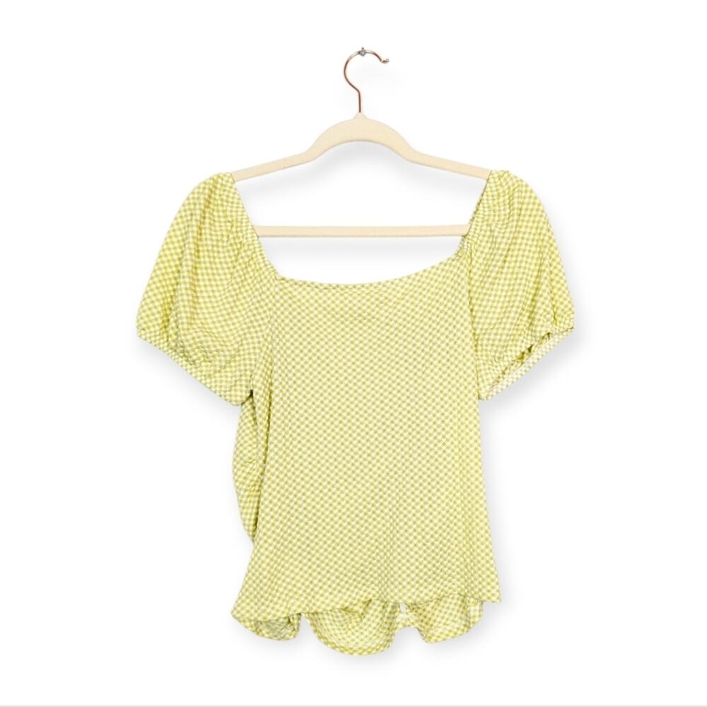 The General Good Blouse M Green Gingham Square Neck Puff Sleeve Cottagecore - Picture 2 of 8